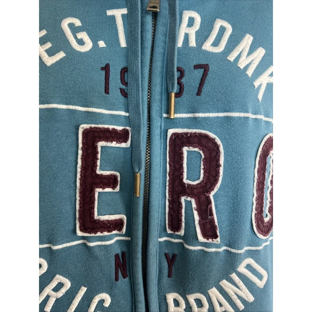 Vintage Aeropostale Full Zip Hoodie Turquoise Burgundy White‎ 2XL XXL Y2K